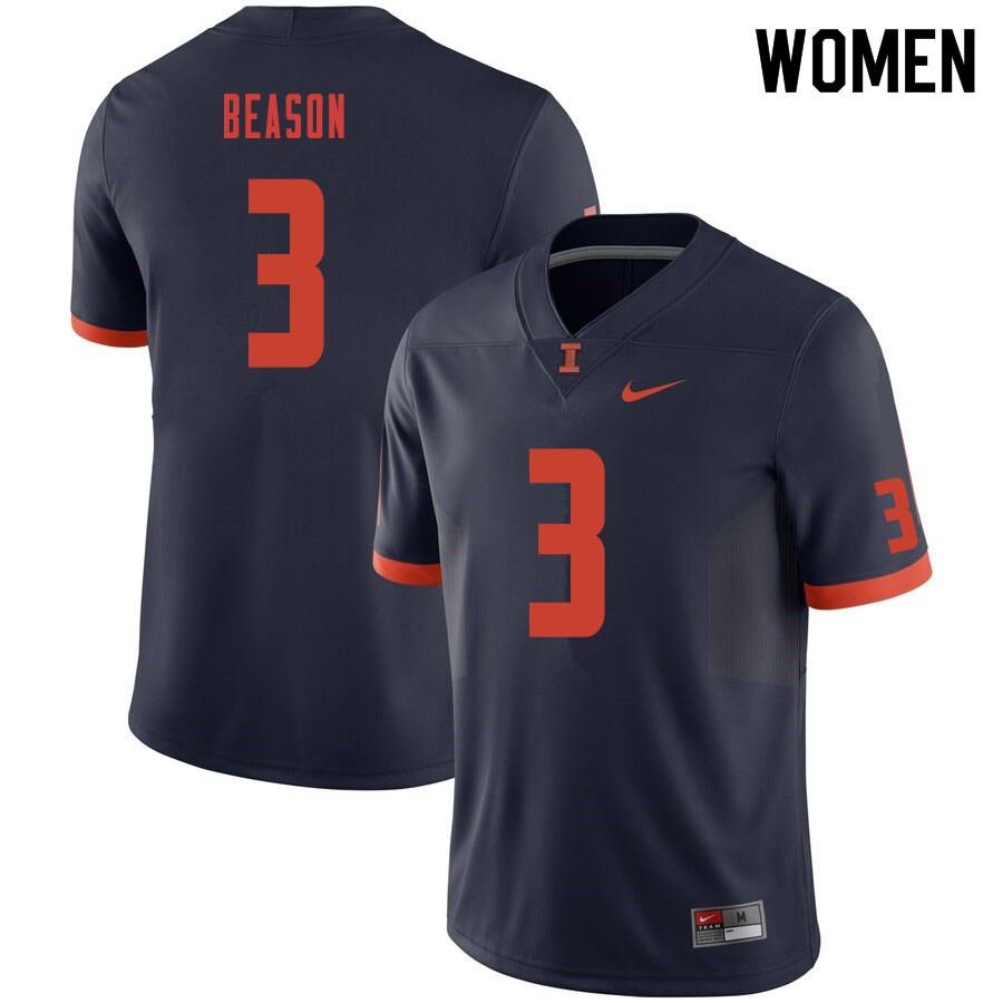 Women #3 Marquez Beason Illinois Fighting Illini College Football Jerseys Sale-Navy